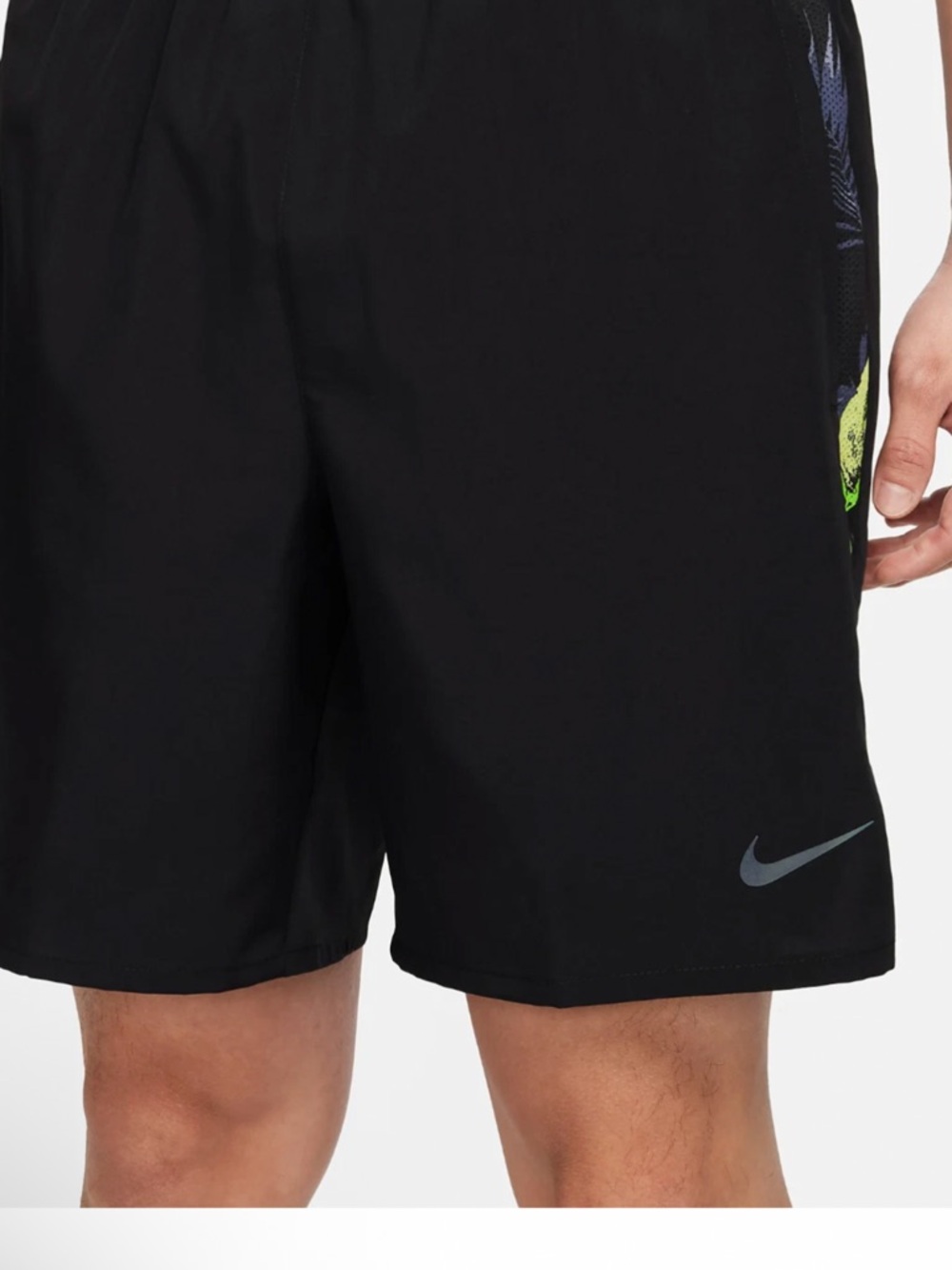 Nike Black Challenger Athletic Shorts with Neon Green Trim - Picture 2 of 11